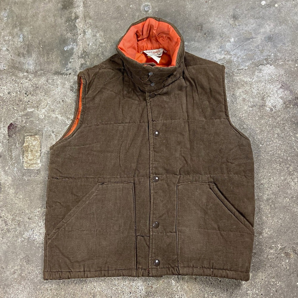 Vintage 70s Sportabouts Big Yank Puffer Vest Size Medium Brown Corduroy Snap Up
